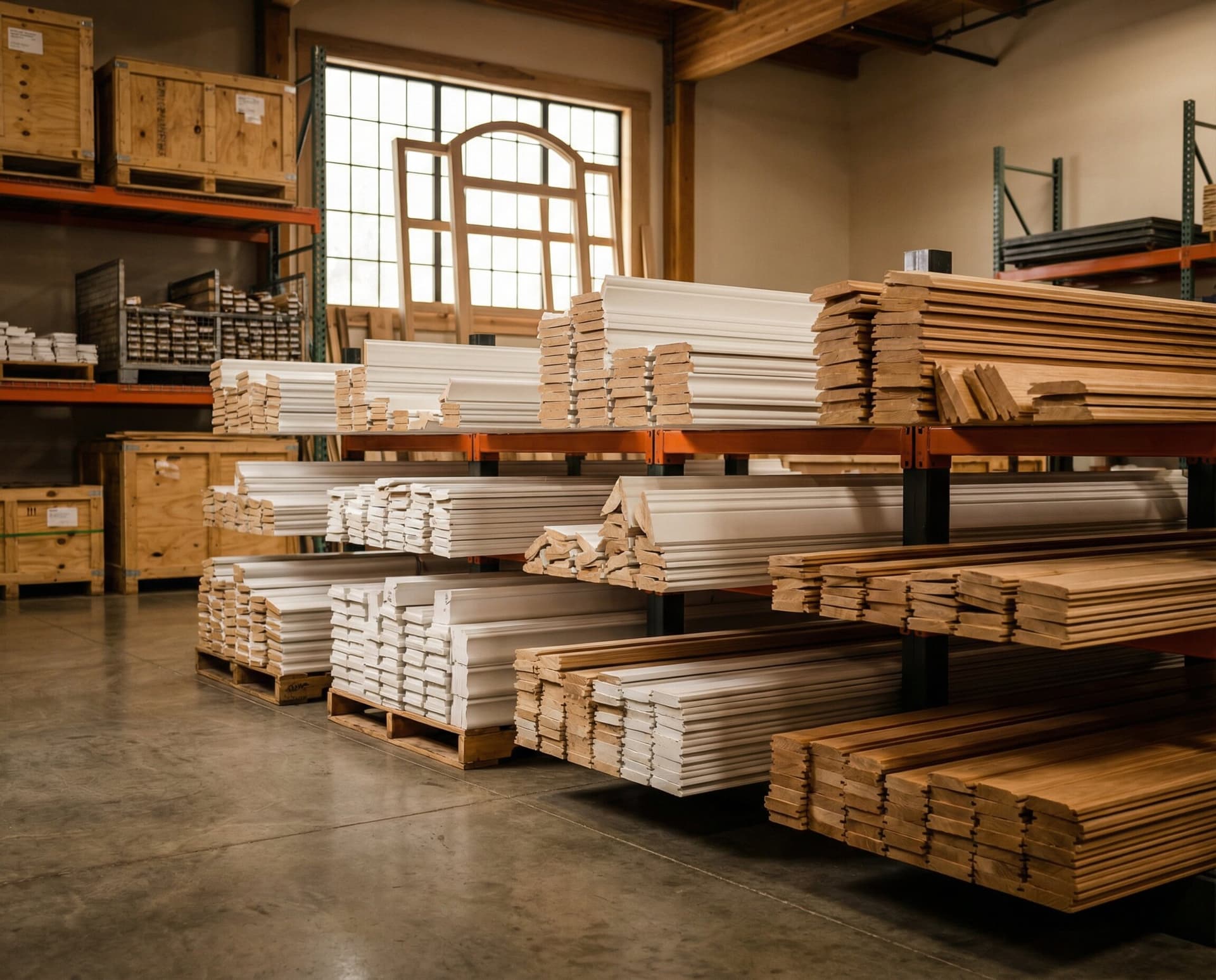 Prefinished wood millwork trim pieces ready for installation