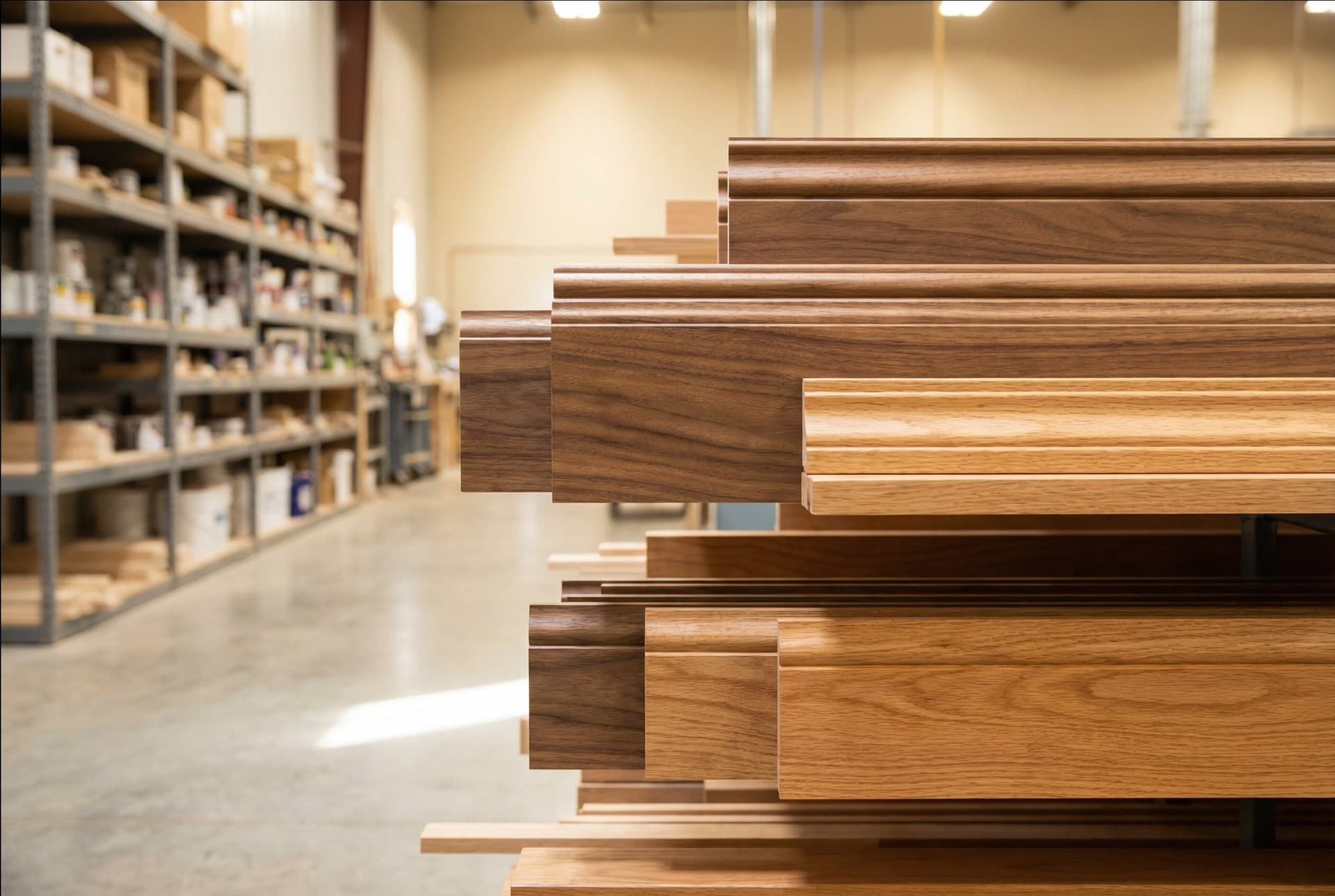 Factory prefinishing spray booth applying coating to wood products