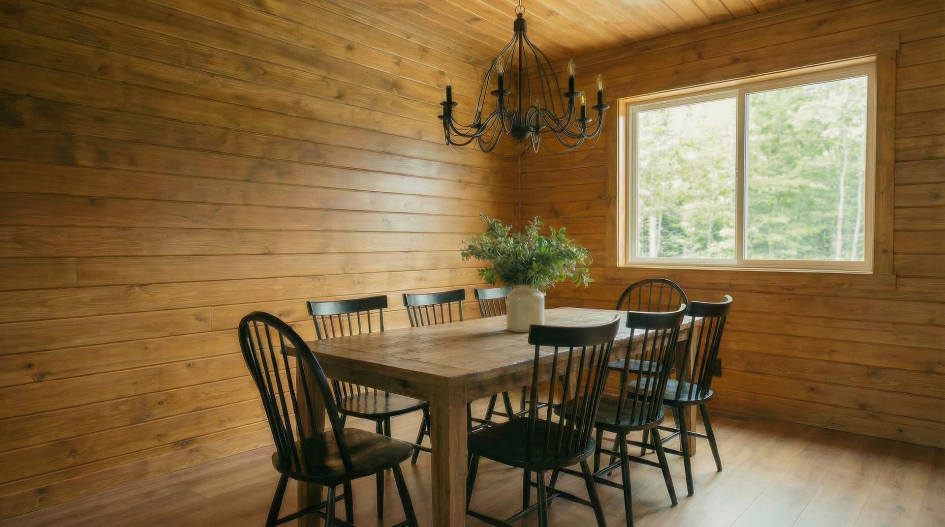 Prefinished wood wall panels in a modern interior